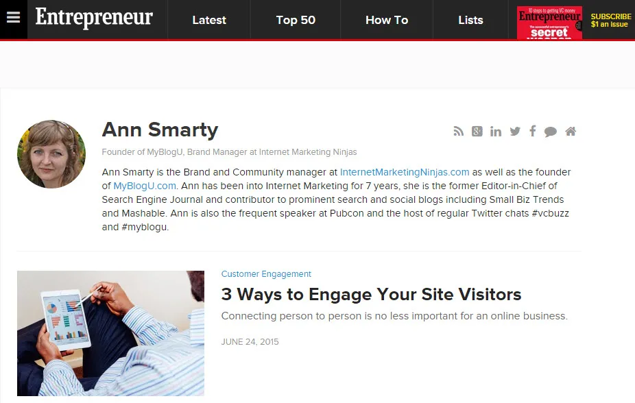 Ann Smarty's author page on Entrepreneur