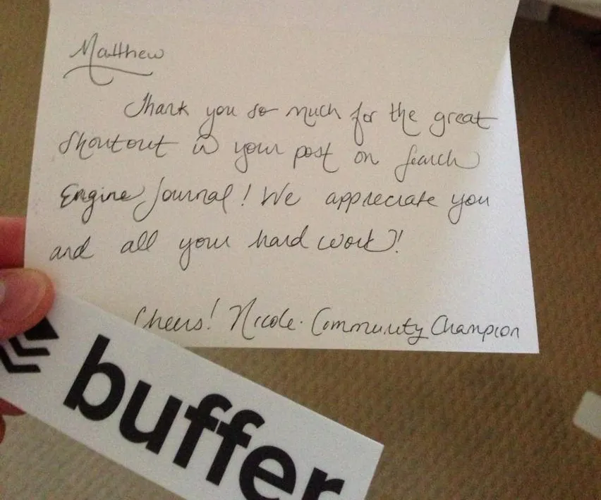 The very thoughtful letter I received from the Buffer team - thanks!