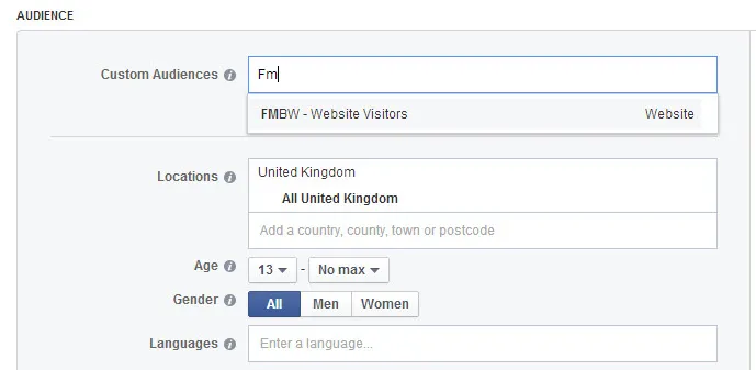 Select your custom audience when you create a new advert