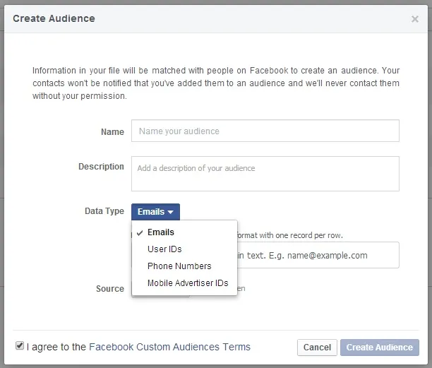 Importing your email list to Facebook ads