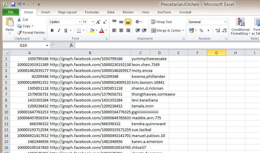 Scraping Facebook Usernames