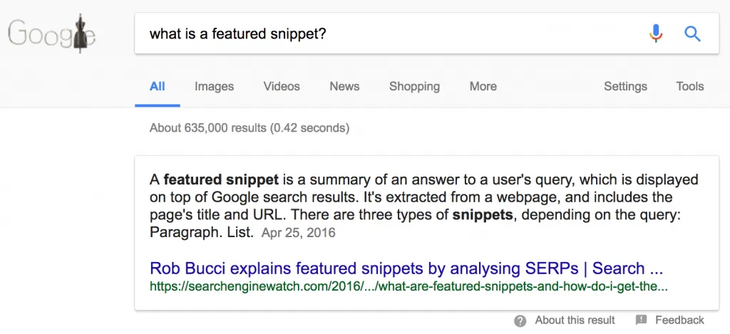 featured snippet example