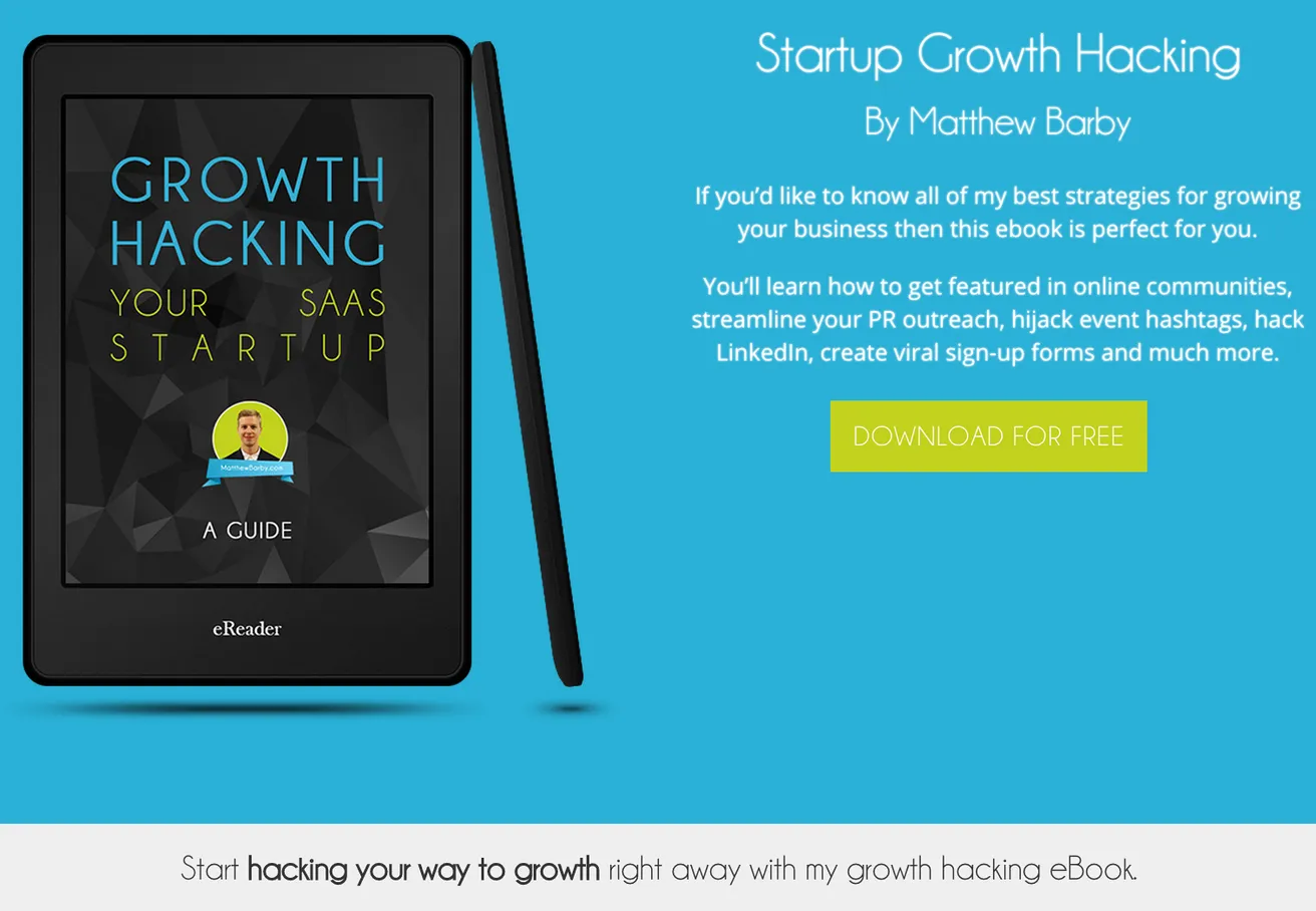 My growth hacking ebook landing page