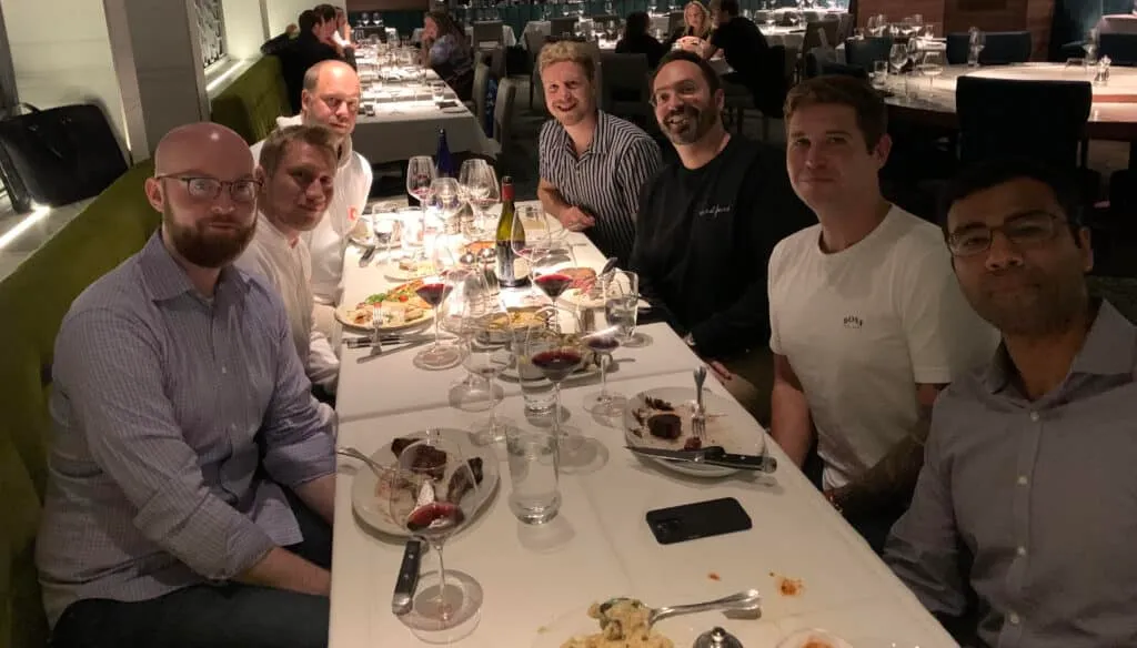 Traffic Think Tank and Semrush team members sharing a restaurant meal.
