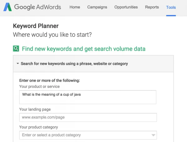 Question Search in Google Keyword Planner