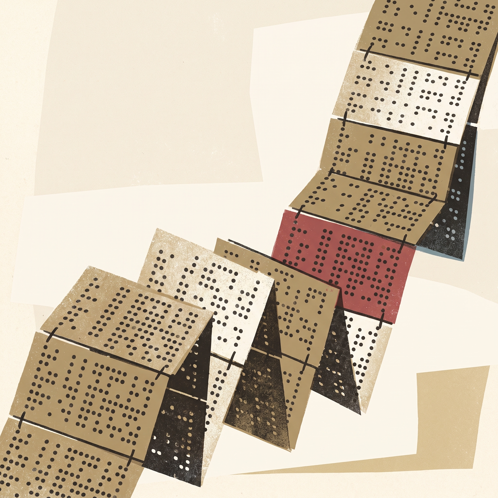 A chain of Jacquard loom punched cards draped in a curve