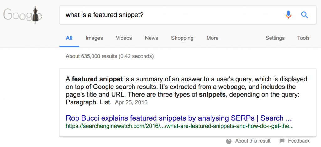 featured snippet example